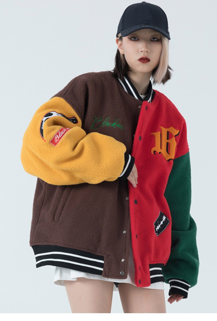 Men's winter jacket Color Block Patchwork Embroidery Thick Warm Baseball Jacket Couple High Street Coat Male Streetwear-4