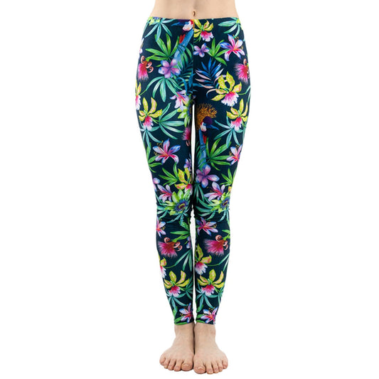 Fashion Women Trend Green Floral Leaf Flower Pattern Leggings Sexy Elasticity Fitness Slim Bottoms Workout Pants-0