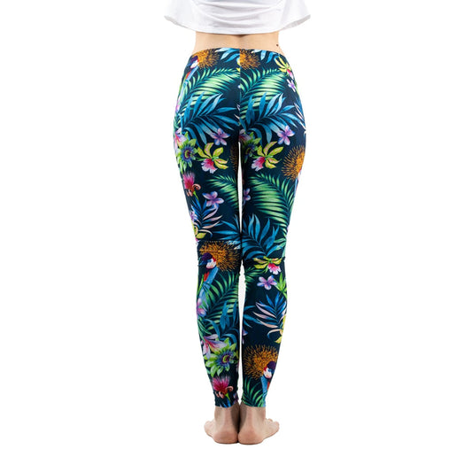 Fashion Women Trend Green Floral Leaf Flower Pattern Leggings Sexy Elasticity Fitness Slim Bottoms Workout Pants-1