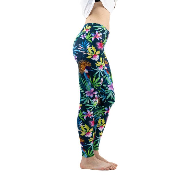 Fashion Women Trend Green Floral Leaf Flower Pattern Leggings Sexy Elasticity Fitness Slim Bottoms Workout Pants-5