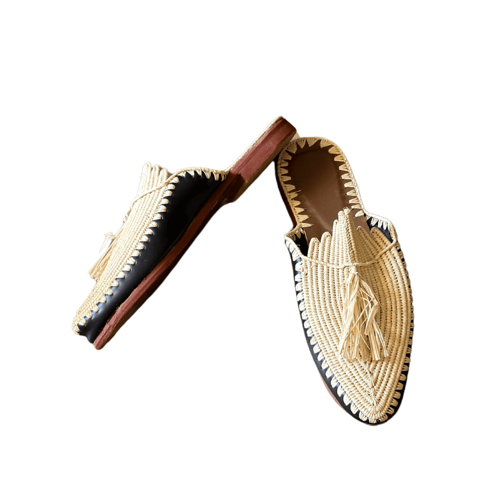 Raffia leather Slippers-2