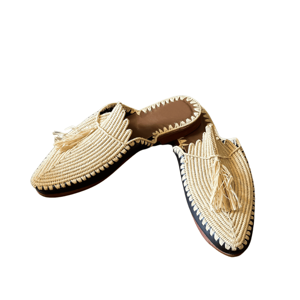 Raffia leather Slippers-0