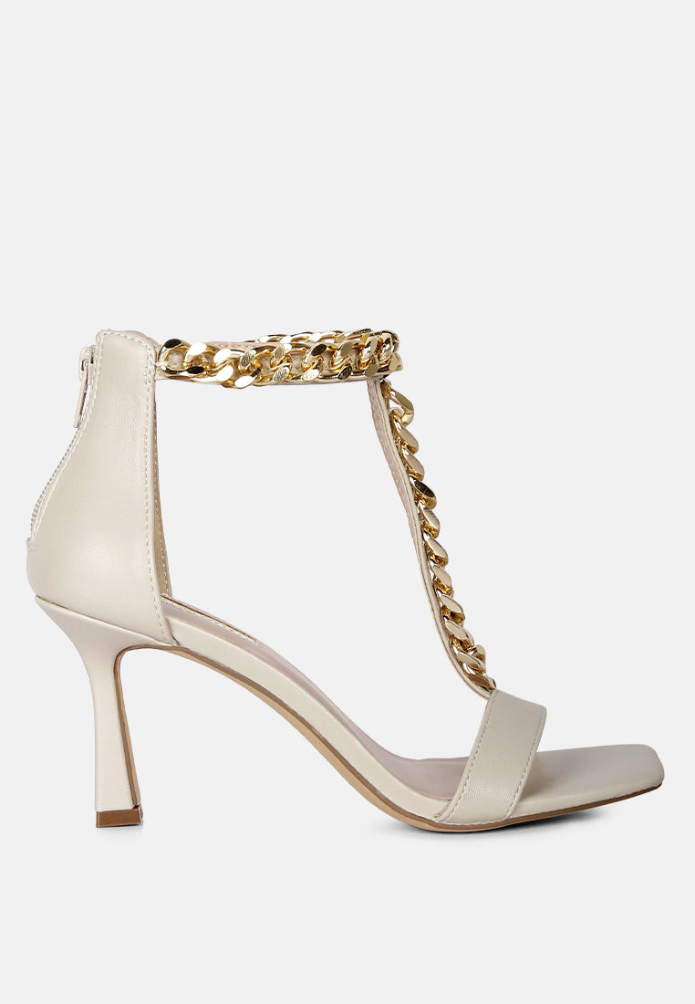 Real Gem T Strap Chain Detail Sandals-0