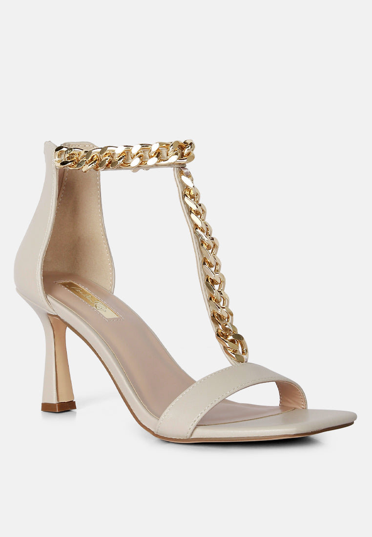 Real Gem T Strap Chain Detail Sandals-2