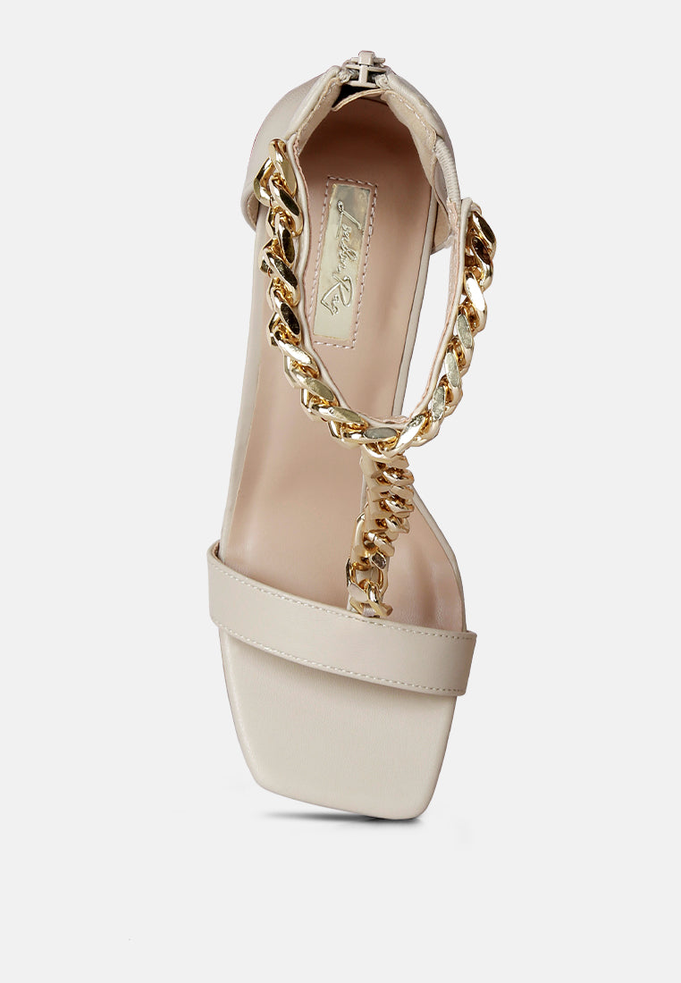 Real Gem T Strap Chain Detail Sandals-4