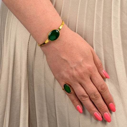 Tena Recycled Brass & Glass Adjustable Ring-0