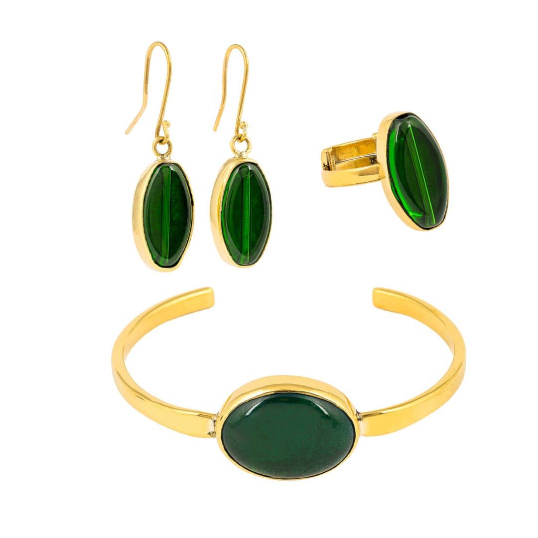 Tena Recycled Brass & Glass Adjustable Ring-2