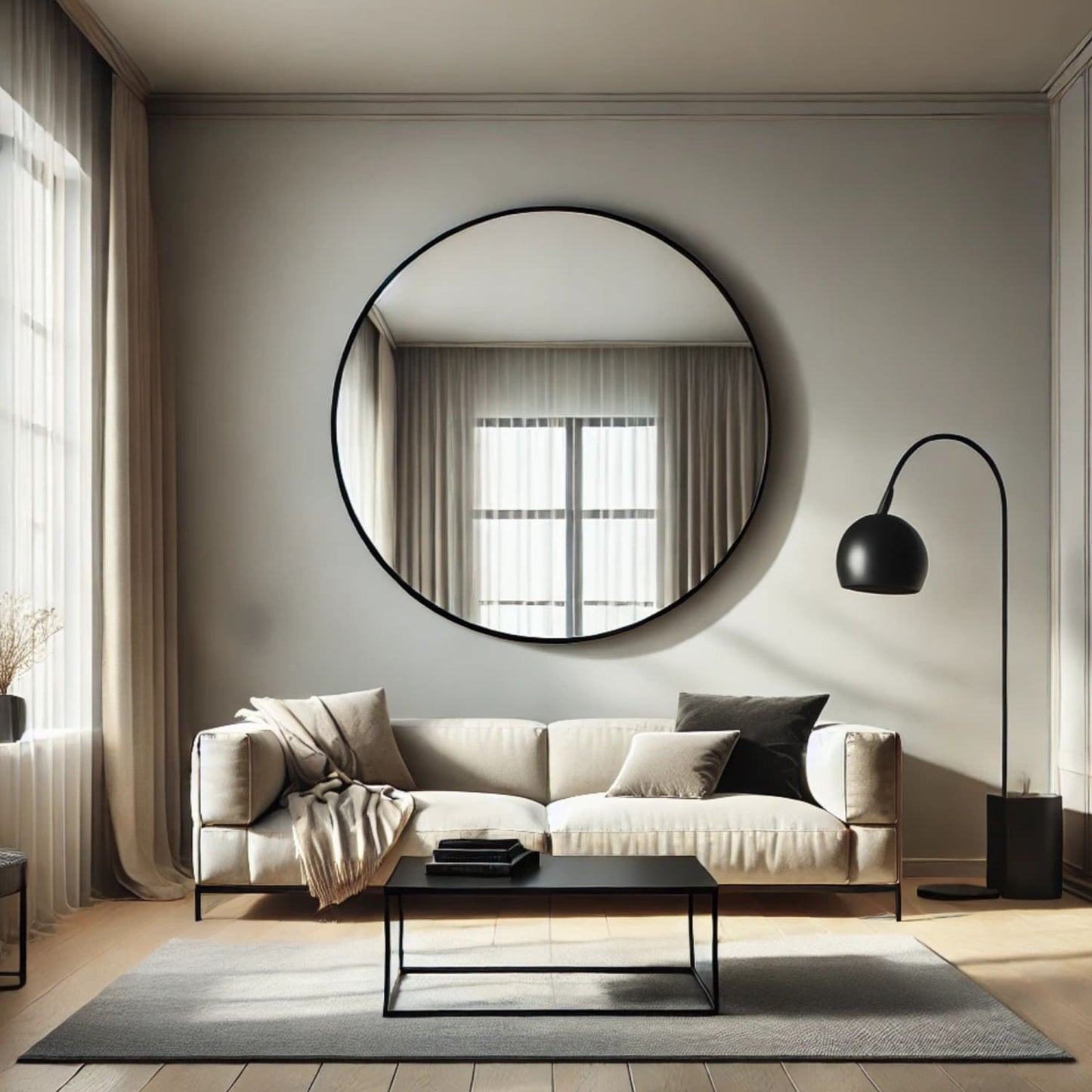 Rei - Extra Large Round Black Metal Circle Mirror - 120cm x 120cm-1