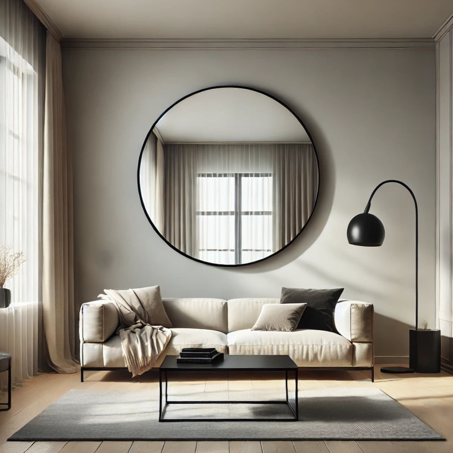 Rei - Extra Large Round Black Metal Circle Mirror - 120cm x 120cm-1
