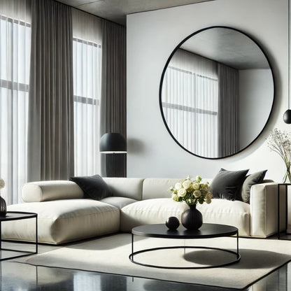 Rei - Extra Large Round Black Metal Circle Mirror - 120cm x 120cm-0
