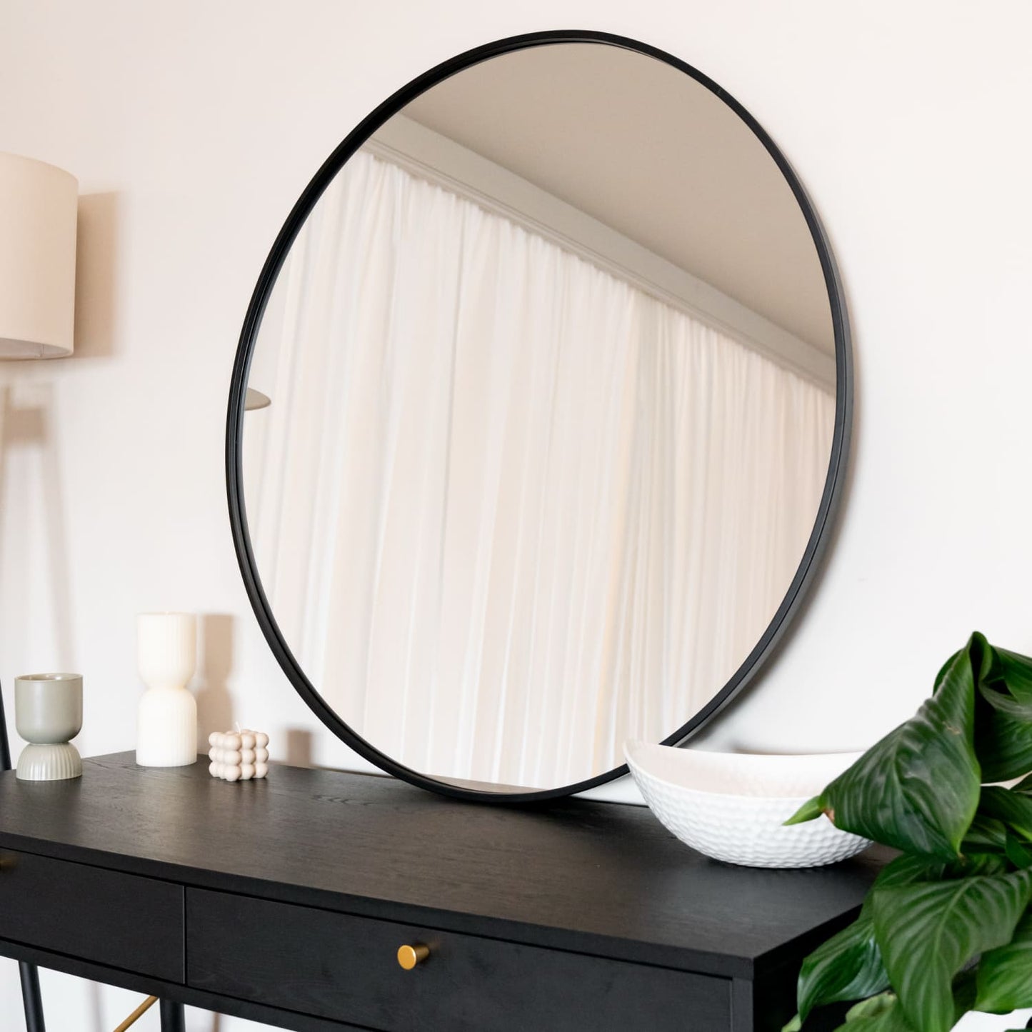 Rei - Large Round Black Metal Circle Mirror - 90cm x 90cm-0