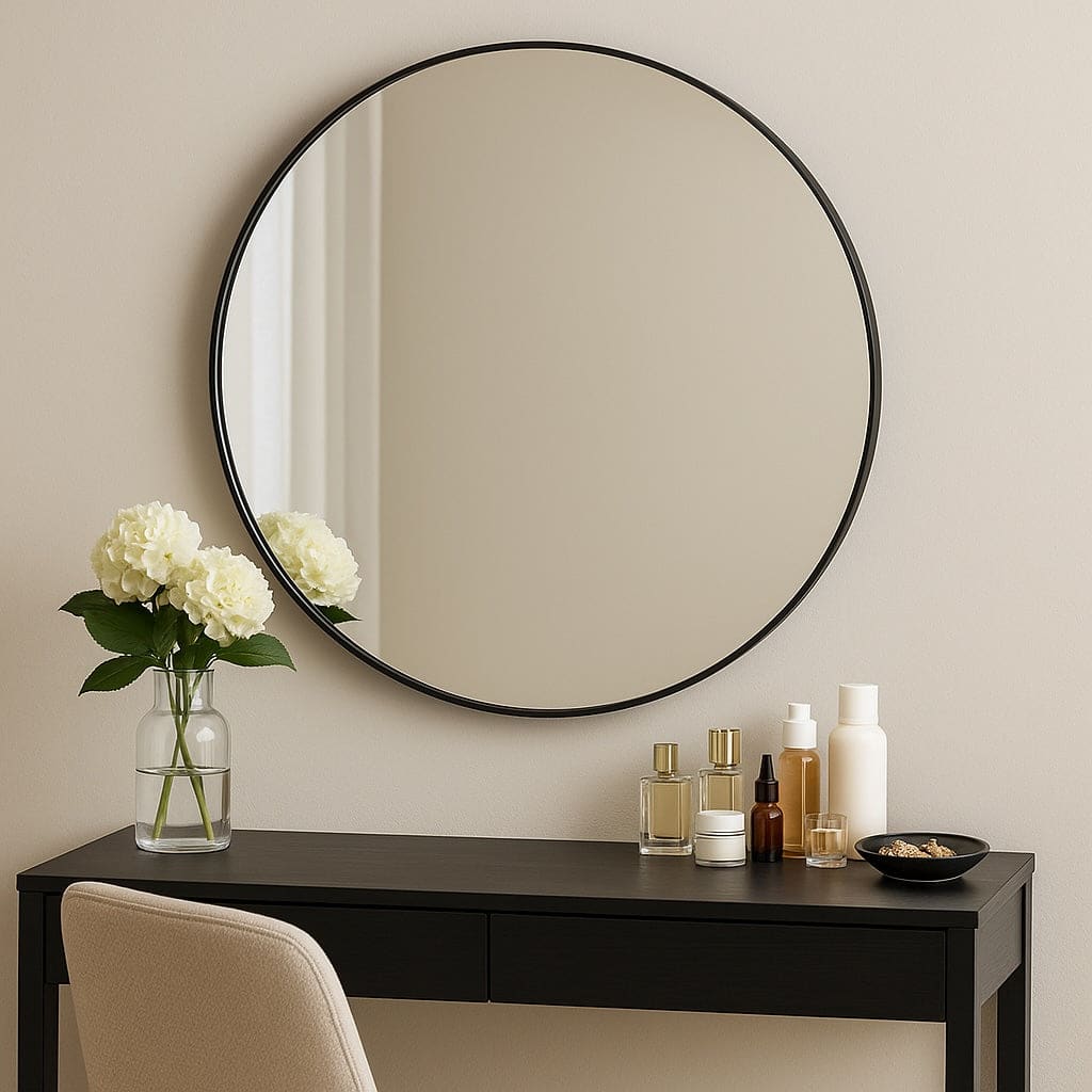 Rei - Round Black Metal Circle Mirror - 70cm x 70cm-1