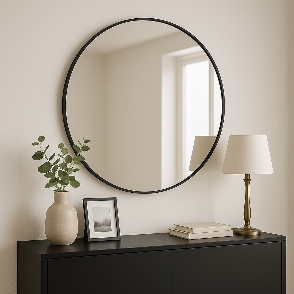 Rei - Round Black Metal Circle Mirror - 70cm x 70cm-0