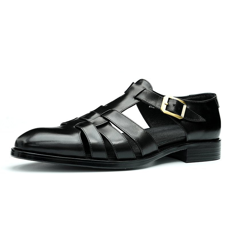 Relaxed British Men’s Calfskin Leather Sandals-1