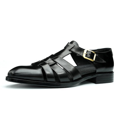 Relaxed British Men’s Calfskin Leather Sandals-1