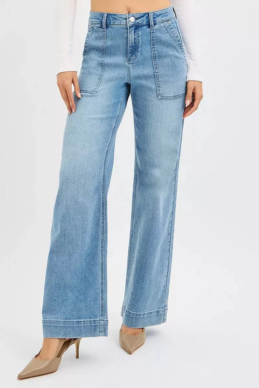RISEN Full Size High Rise Straight Leg Jeans with Front Pockets Plus Size-1