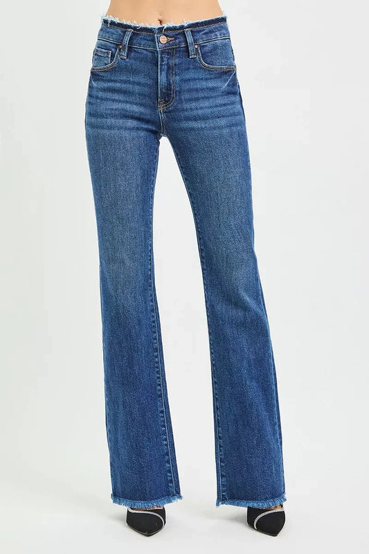 RISEN Full Size Mid Rise Bootcut Frayed Waistband Hem Detail Jeans Plus Size-0