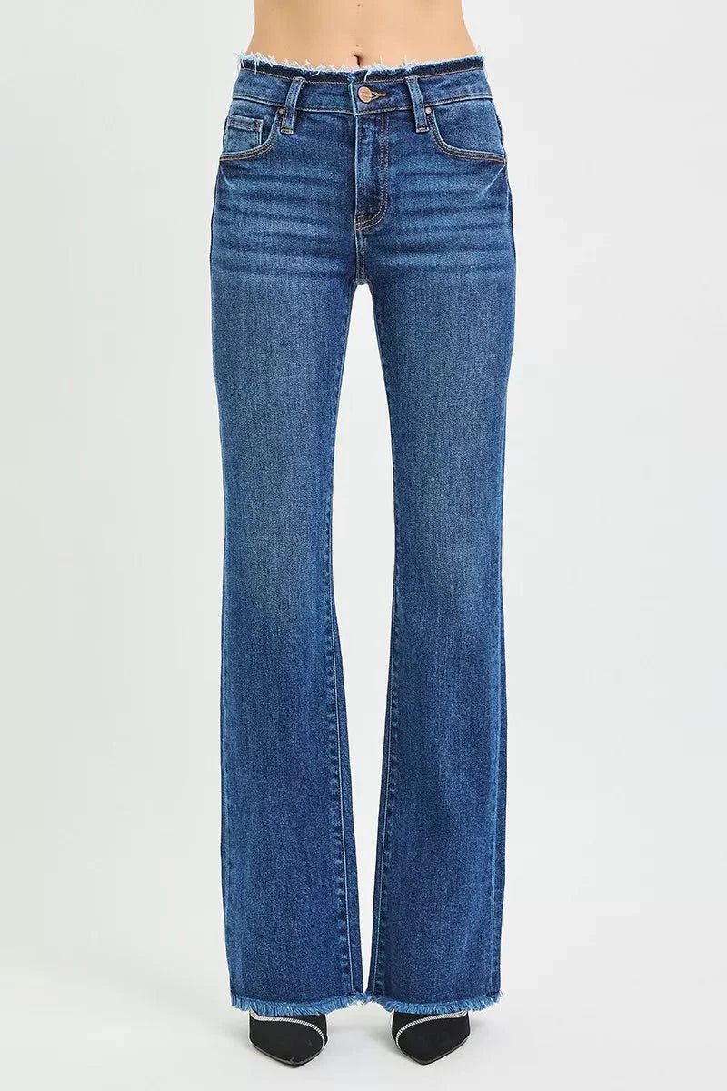 RISEN Full Size Mid Rise Bootcut Frayed Waistband Hem Detail Jeans Plus Size-2