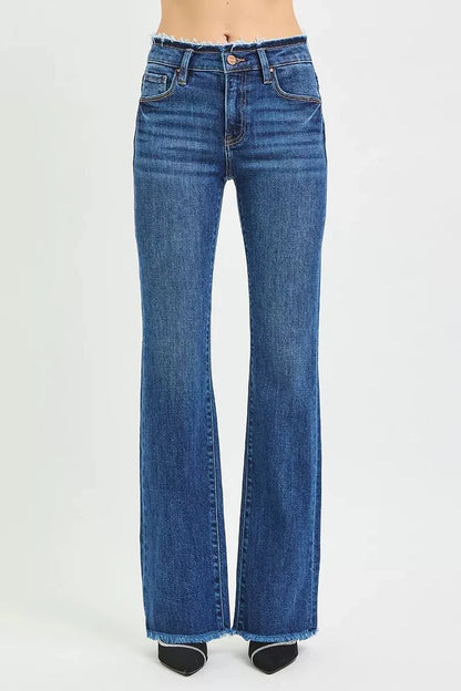 RISEN Full Size Mid Rise Bootcut Frayed Waistband Hem Detail Jeans Plus Size-2