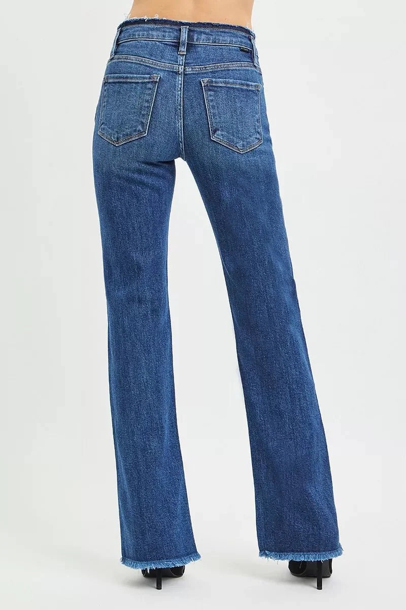 RISEN Full Size Mid Rise Bootcut Frayed Waistband Hem Detail Jeans Plus Size-4