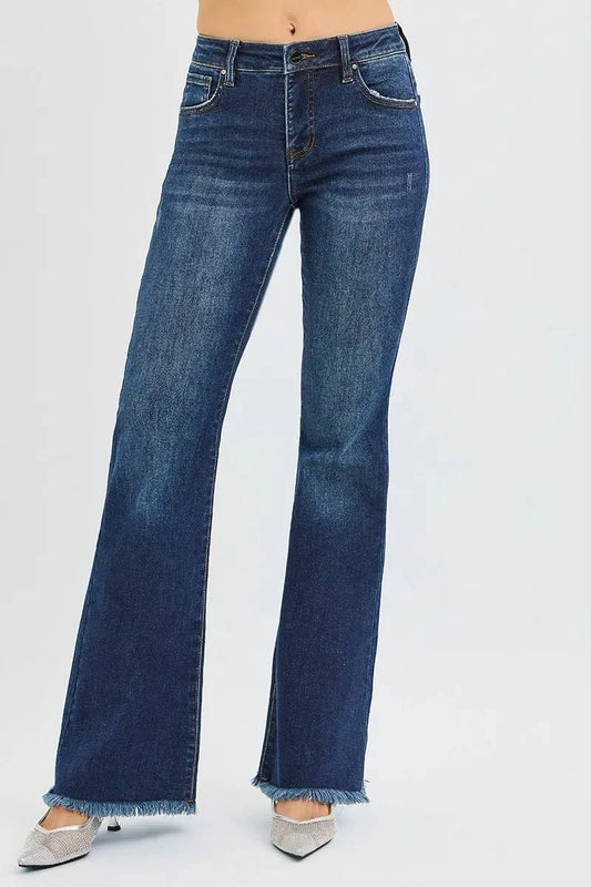 RISEN Full Size Tummy Control Mid Rise Flare Jeans Plus Size-1