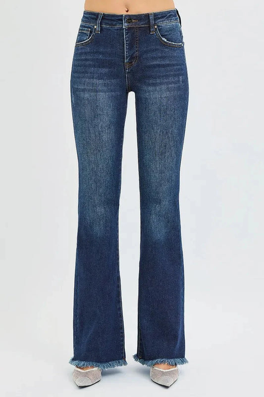 RISEN Full Size Tummy Control Mid Rise Flare Jeans Plus Size-0