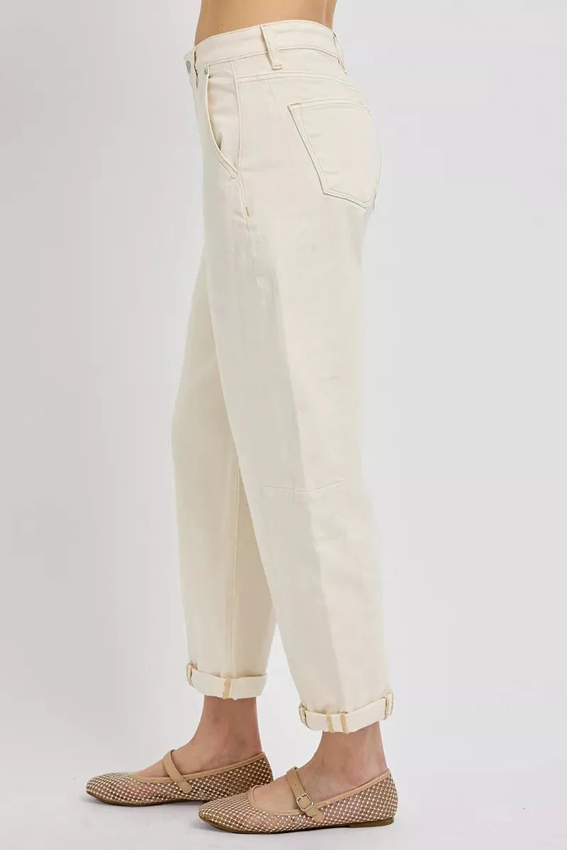 RISEN High Rise Relaxed Barrel Cuffed Jeans-3