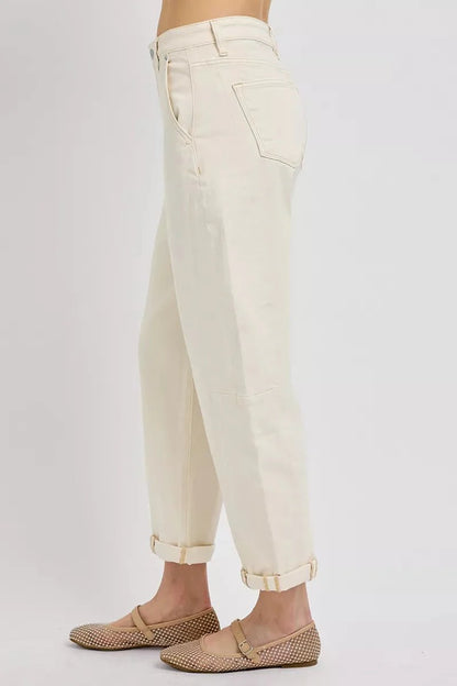 RISEN High Rise Relaxed Barrel Cuffed Jeans-3