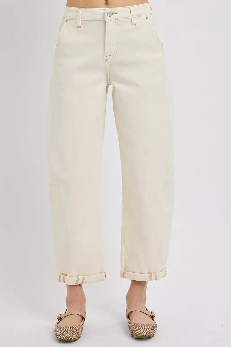 RISEN High Rise Relaxed Barrel Cuffed Jeans-0