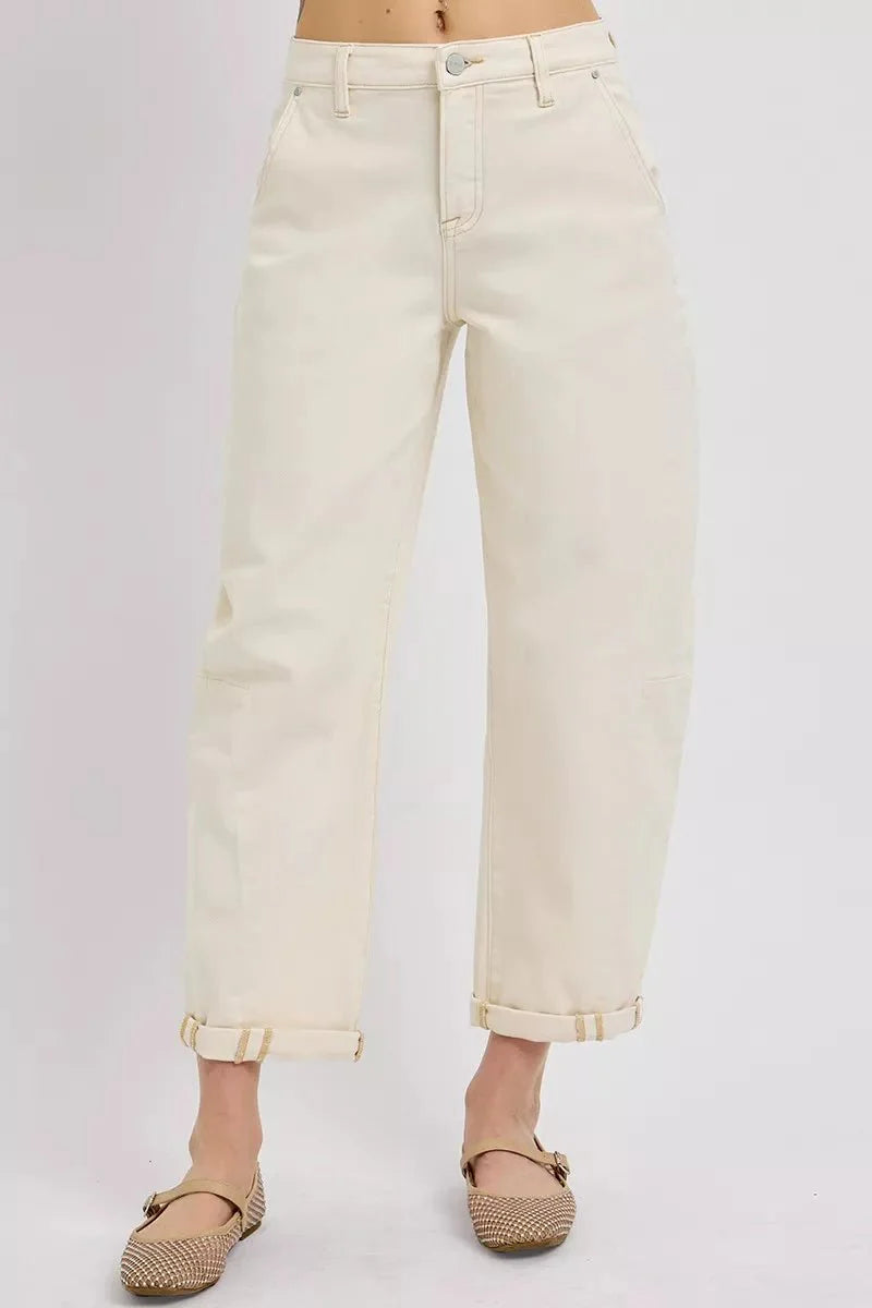 RISEN High Rise Relaxed Barrel Cuffed Jeans-1