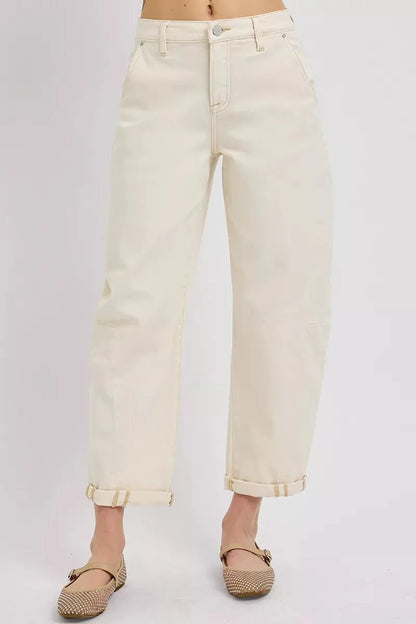 RISEN High Rise Relaxed Barrel Cuffed Jeans-1