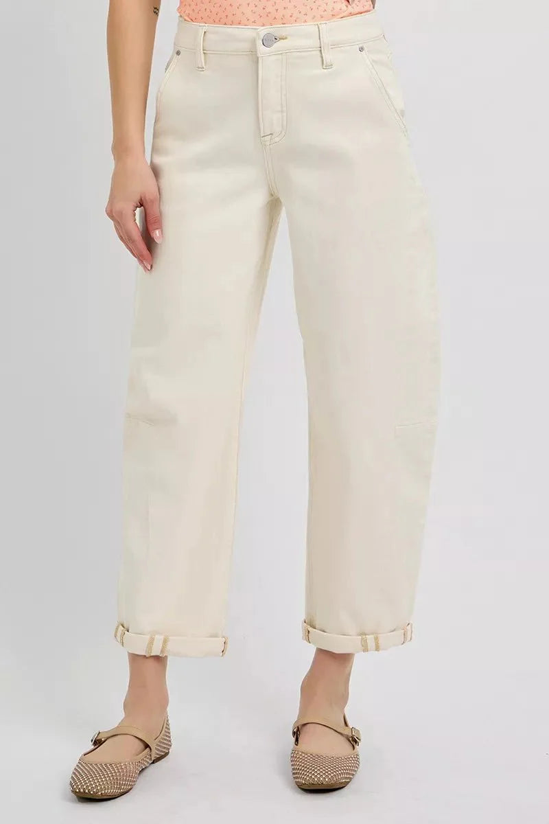 RISEN High Rise Relaxed Barrel Cuffed Jeans-2