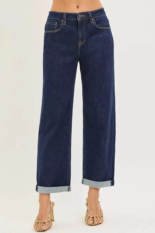 RISEN Slouchy Cropped  Boyfriend Jeans With Cuffed Hem-1