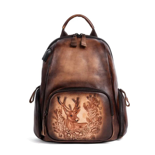 Rossie Viren Women's  Retro Genuine Leather Large Backpack, Leather Rucksack, Leather Knapsack ,Office Bag,Travel Backpack-1