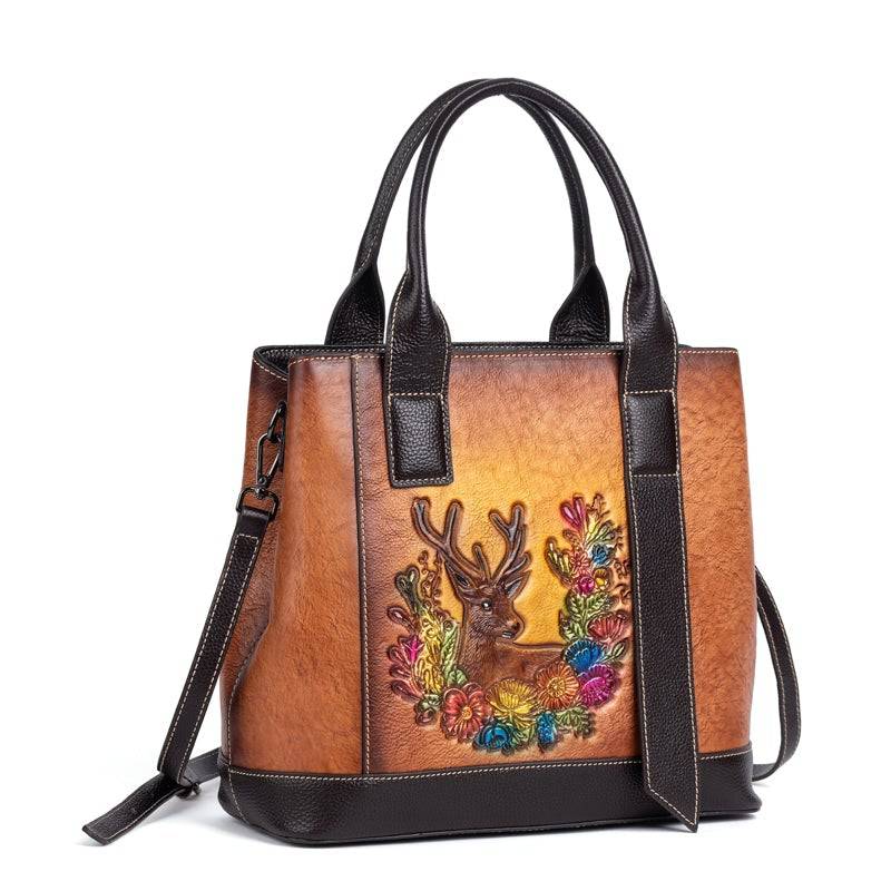 Rossie Viren Women's  Women Leather Handbag Purse Top Handle Crossbody Bag Leather Tote Shoulder Bag-2