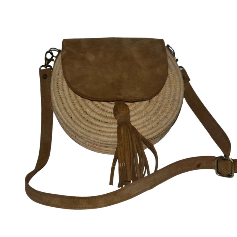 Round Bag of raffia Suede-0