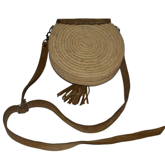 Round Bag of raffia Suede-1