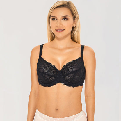 Sheer Lace Full Coverage Minimizer Underwire Bra-2