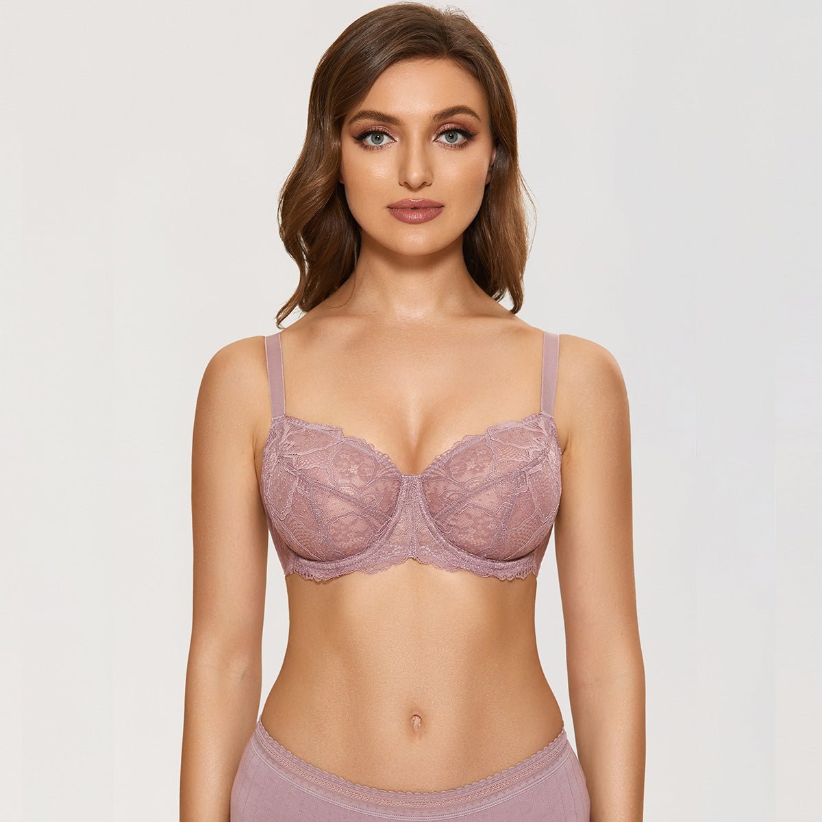 Sheer Lace Full Coverage Minimizer Underwire Bra-4