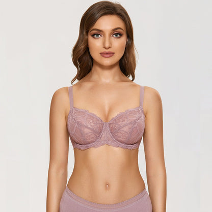 Sheer Lace Full Coverage Minimizer Underwire Bra-4