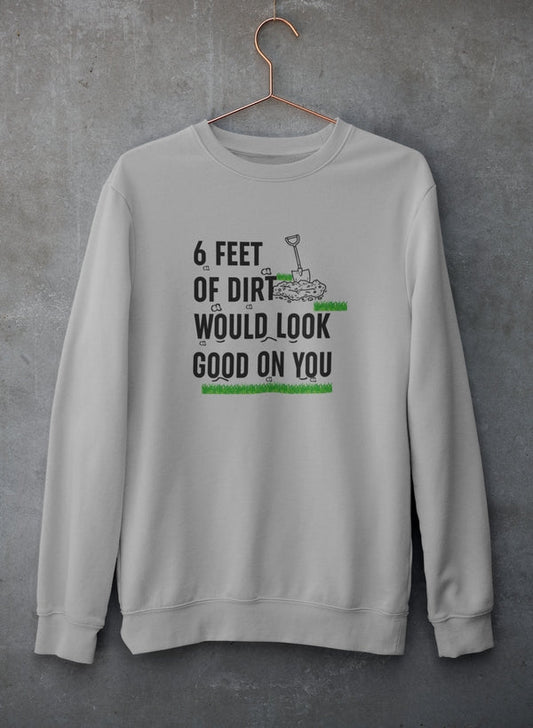Athletic heather cotton fleece crewneck on a concrete wall, slogan printed on the chest.