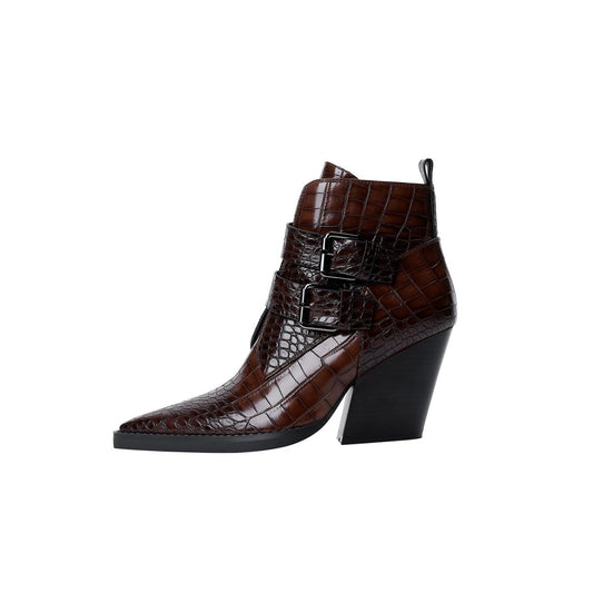Sleek Crocodile Embossed Pointed Toe Boots-0