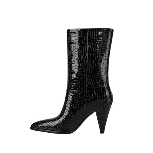 Sleek Wide Fit Black Mid Calf Boots-0
