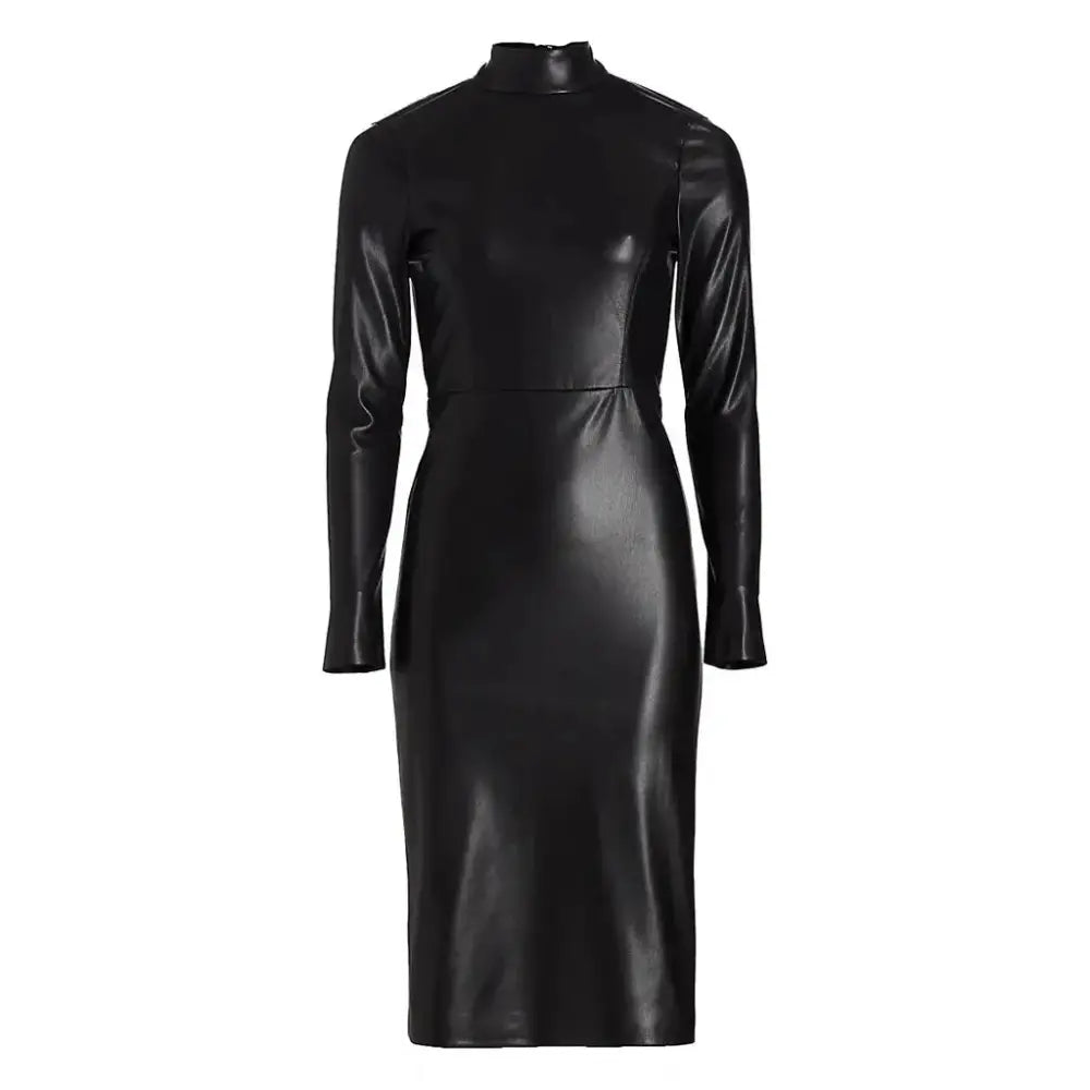 Women’s Solid Black Classy Fall Leather Dress-3