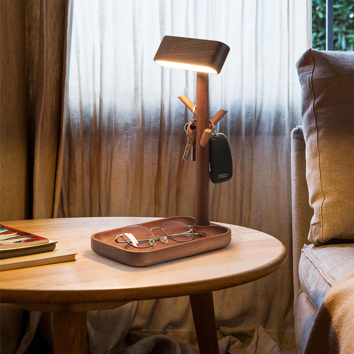 Solid Wood Detachable LED Small Table Lamp with Rack Organizer-5