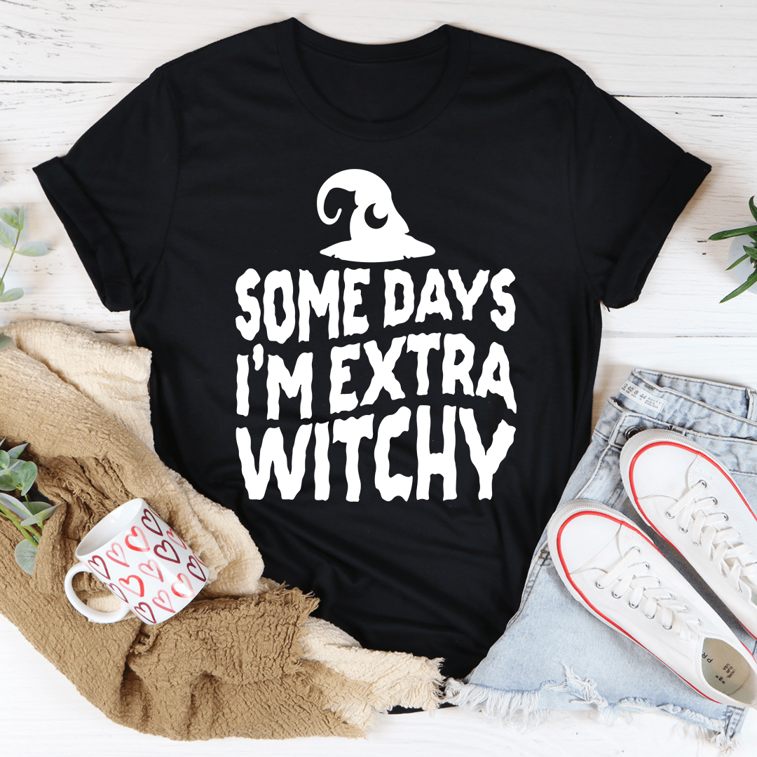 Black heather extra witchy cotton graphic T-shirt with a playful printed design.