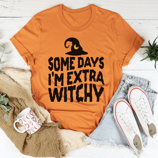Burnt orange cotton graphic T-shirt featuring a "some days I'm extra witchy" design.