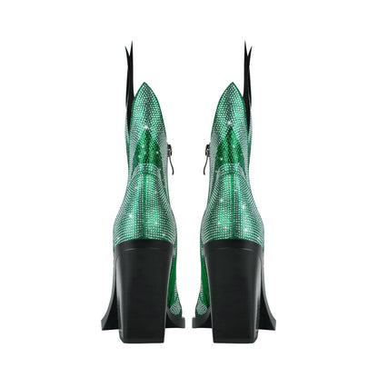 Sparkling Rhinestone Flame Pointed Toe Boots-3