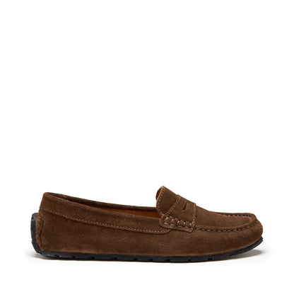 Women's Tyre Sole Penny Loafers, brown suede-0