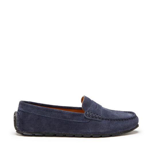 Women's Tyre Sole Penny Loafers, navy blue suede-0